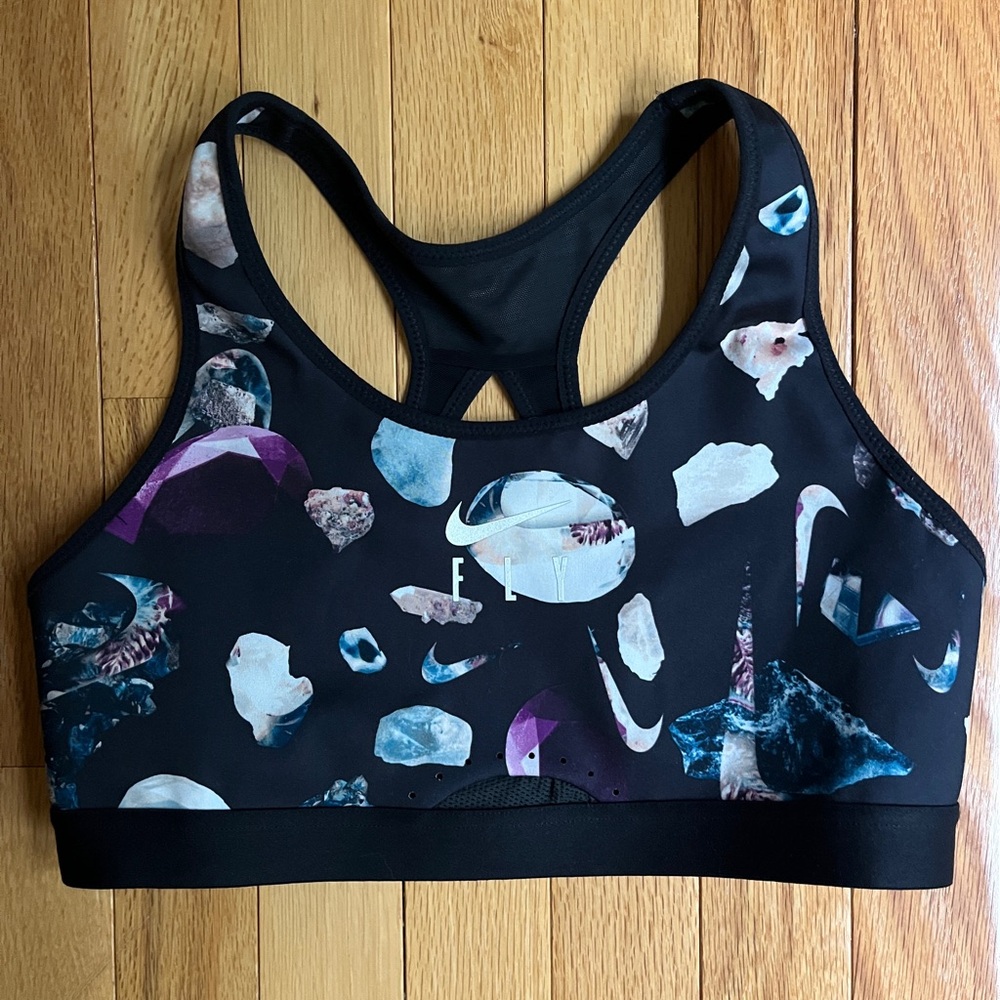 Nyke Fly gemstone Black and Purple Sports Bra with adjustable racerback